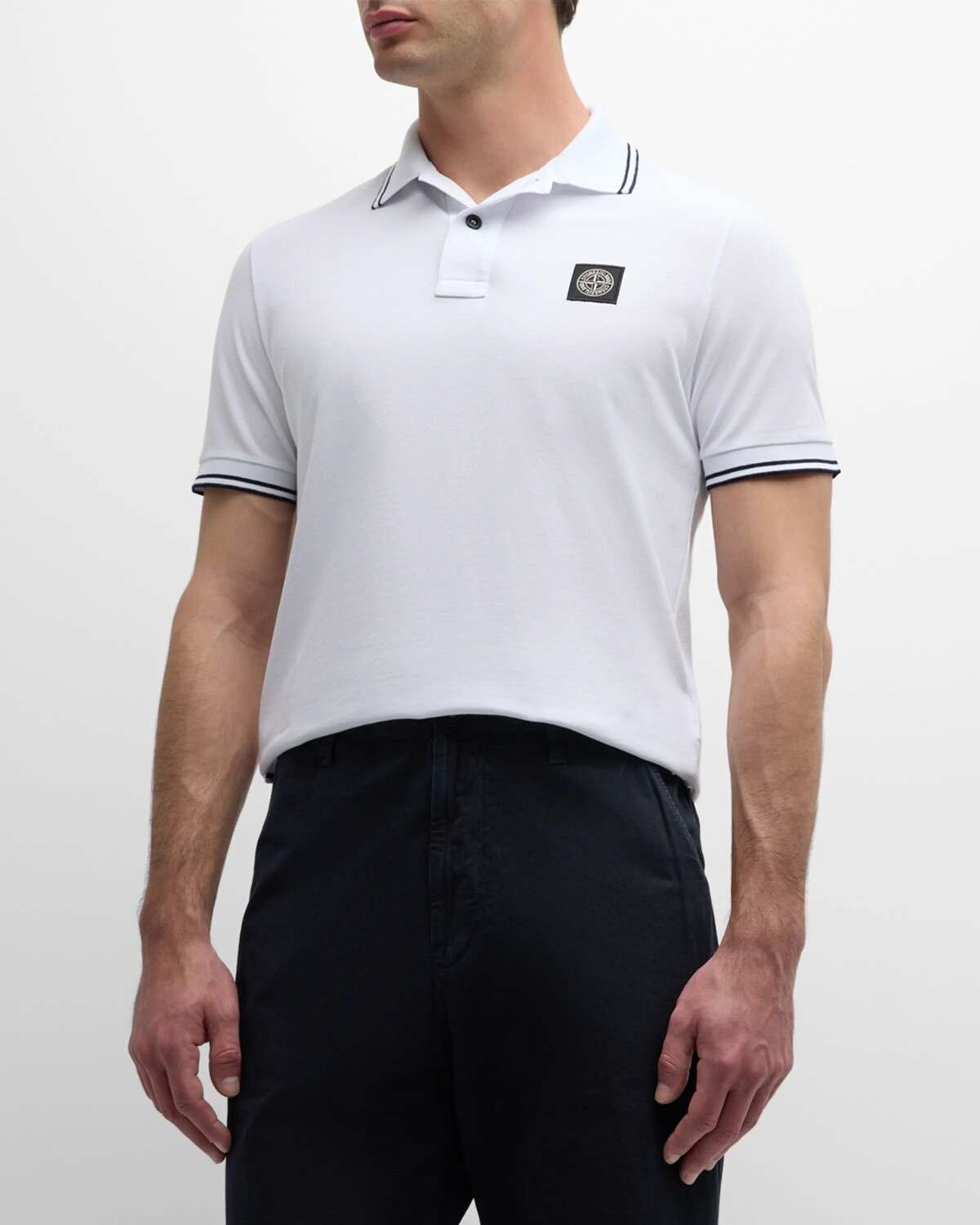 

Мужская рубашка-поло с нашивками и кантом Stone Island, цвет White