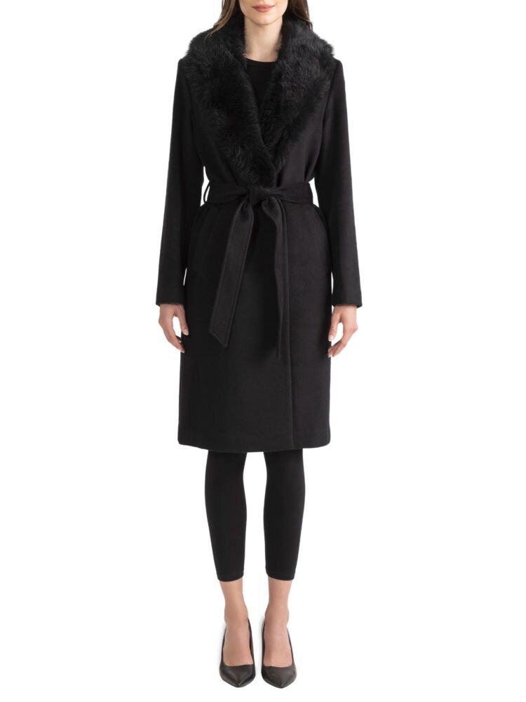 

Пальто с запахом из смеси шерсти и овчины Sofia Cashmere, черный
