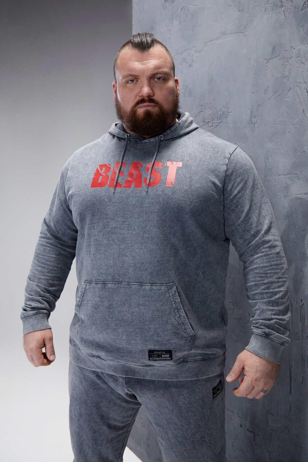 

Худи man active beast acid wash Boohoo, угольный