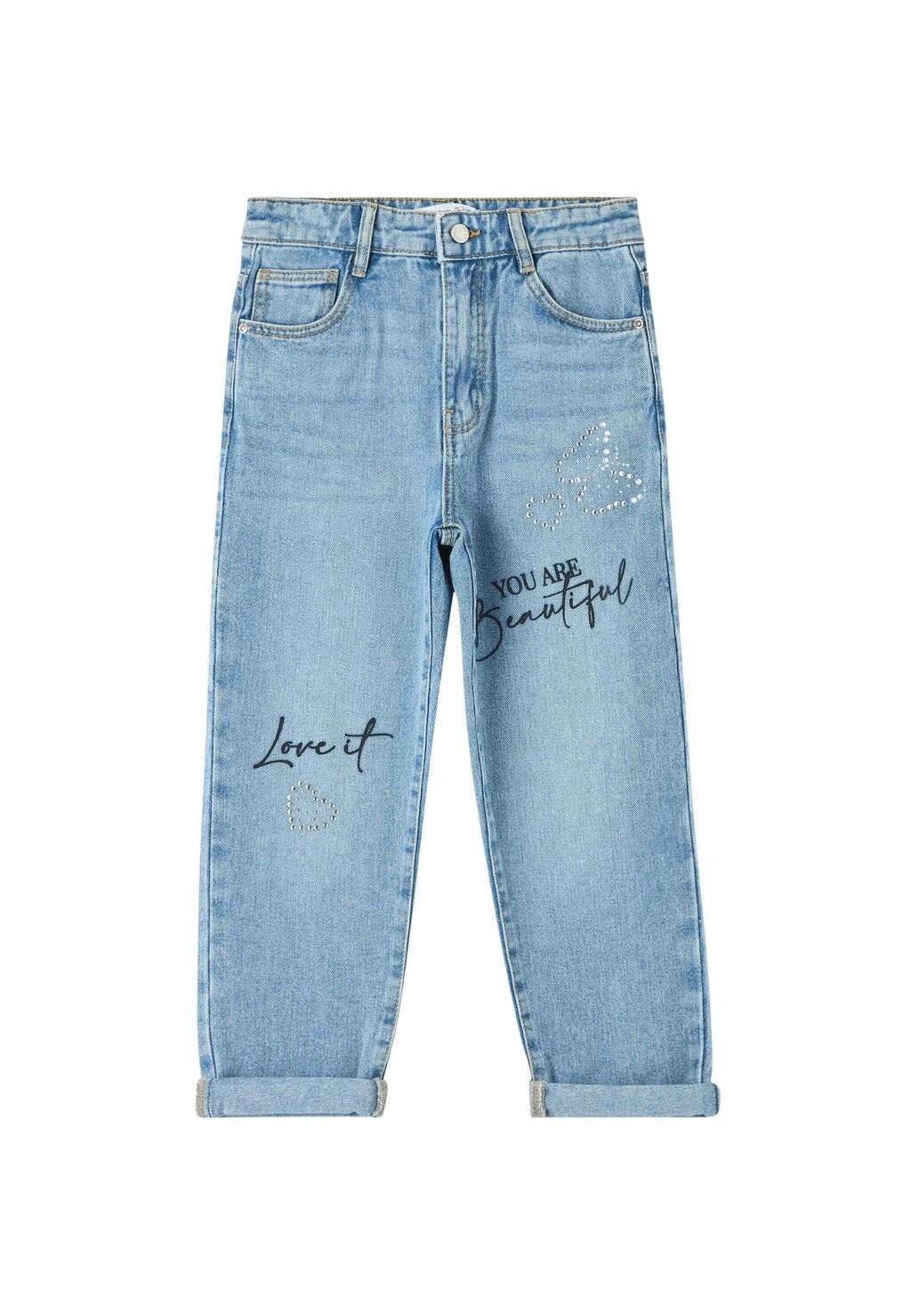 

Джинсы-сигареты MOM FIT WITH SCRITTE E STRASS Terranova, темно-синий