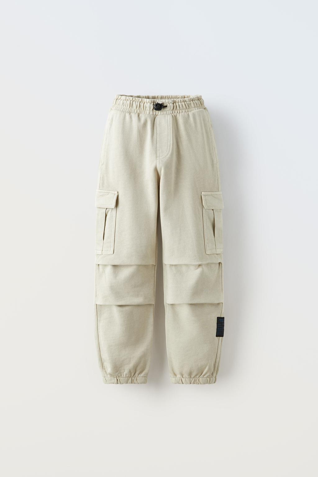 Плюшевые брюки-карго ZARA, середина бежево-бежевого цвета джинсовая юбка zara середина бежево бежевого цвета