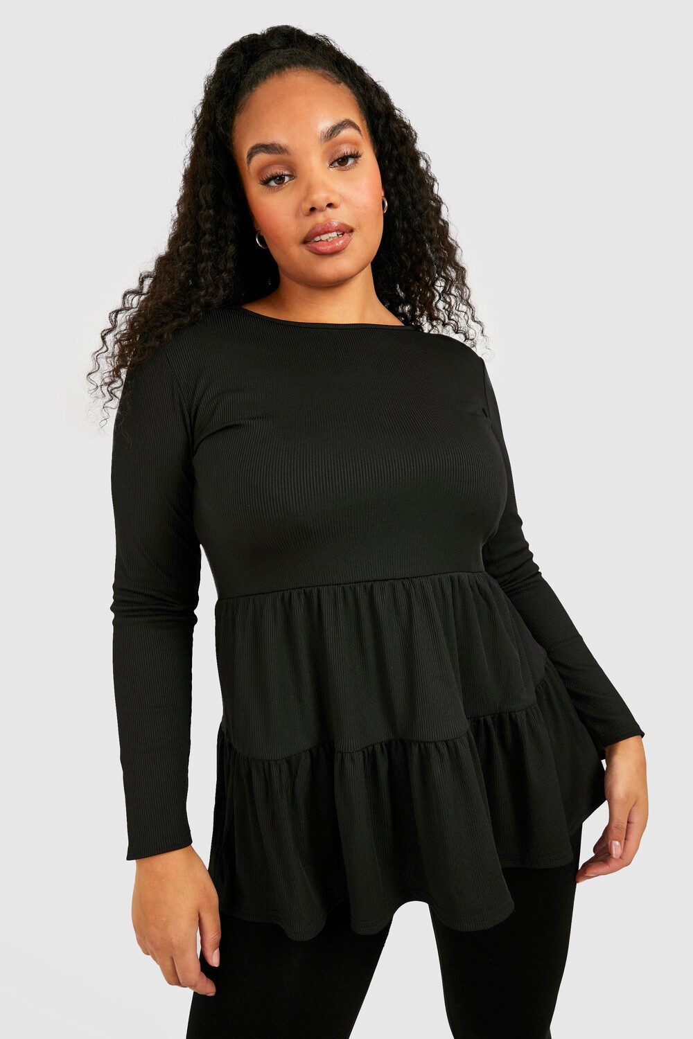 

Пластический топ plus в ребку Boohoo, черный