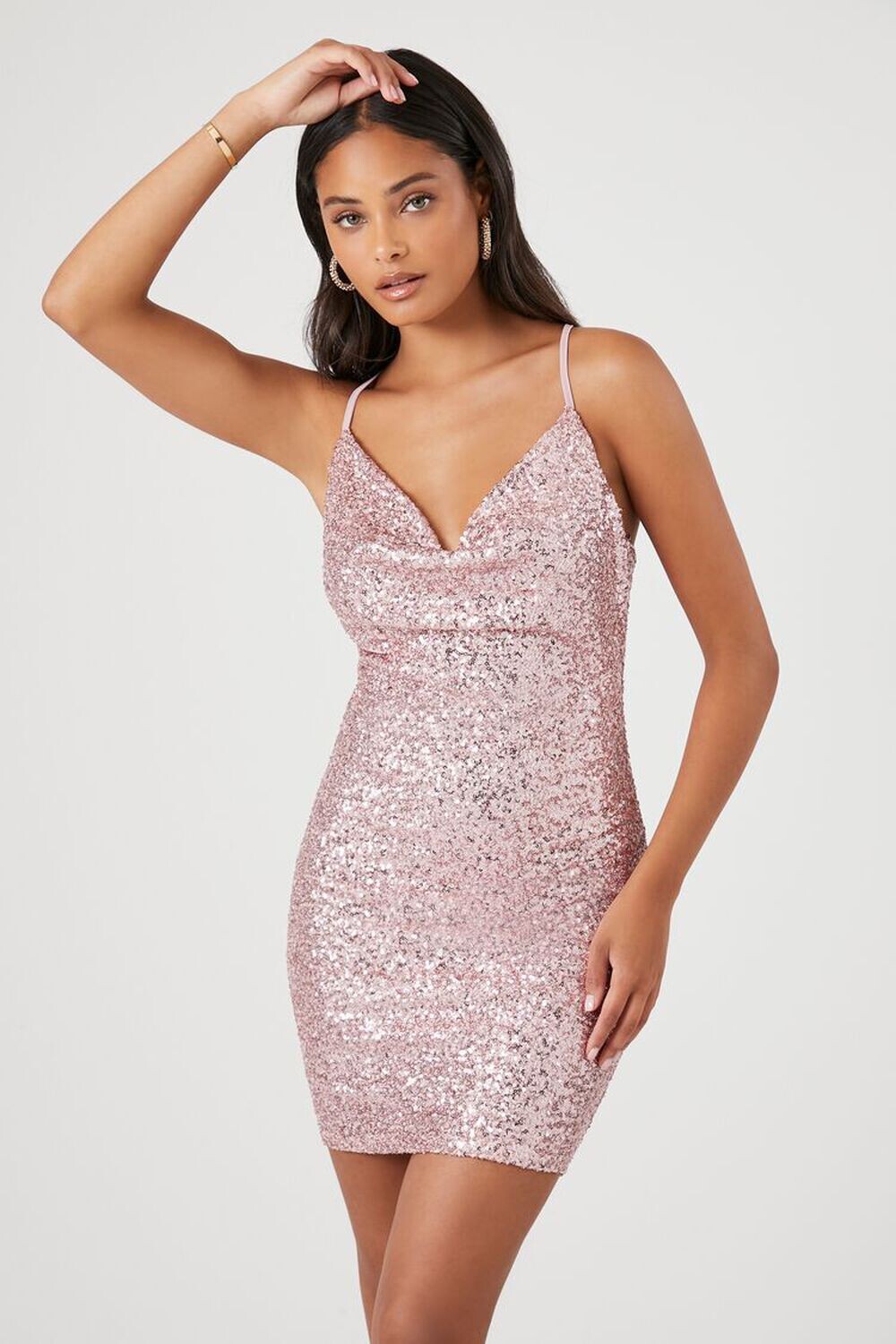 

Мини-платье с капюшоном и пайетками Forever 21, розовый