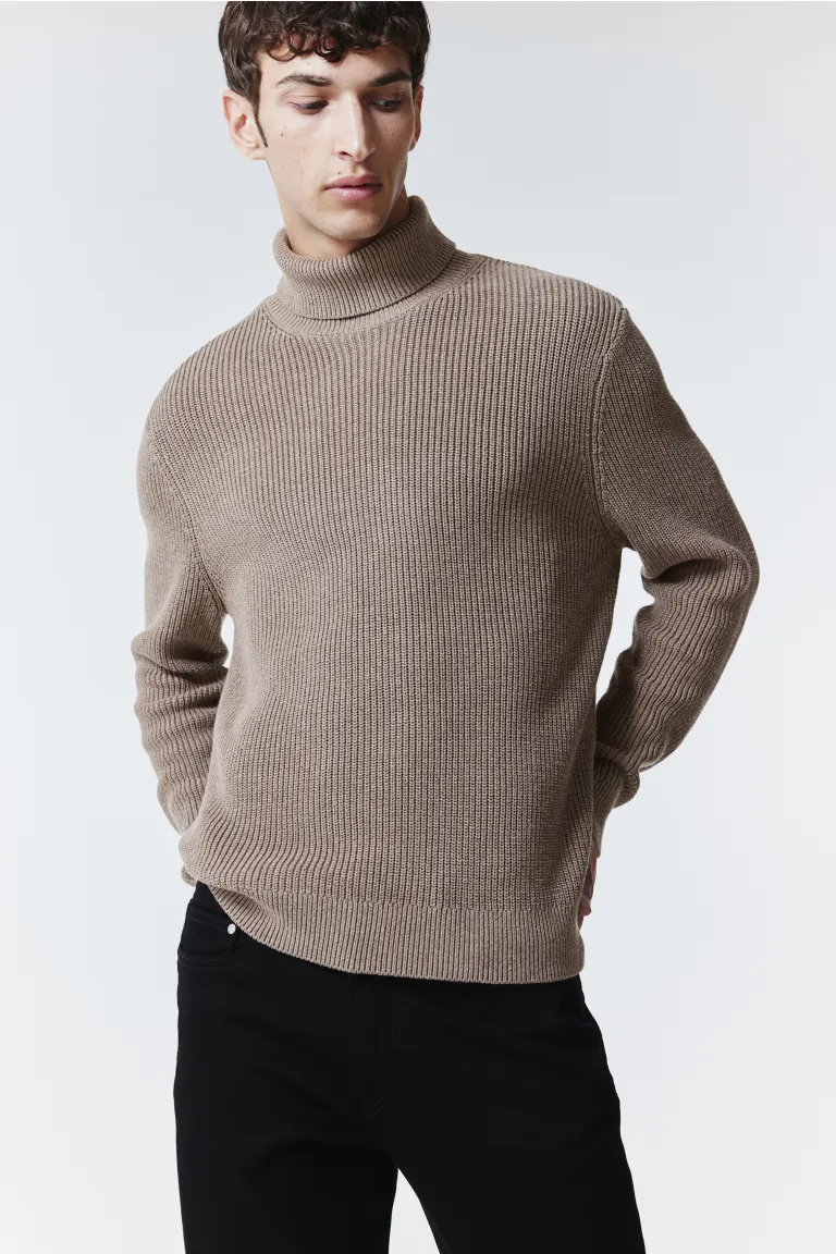 

Свитер с воротником-поло regular fit H&M, бежевый