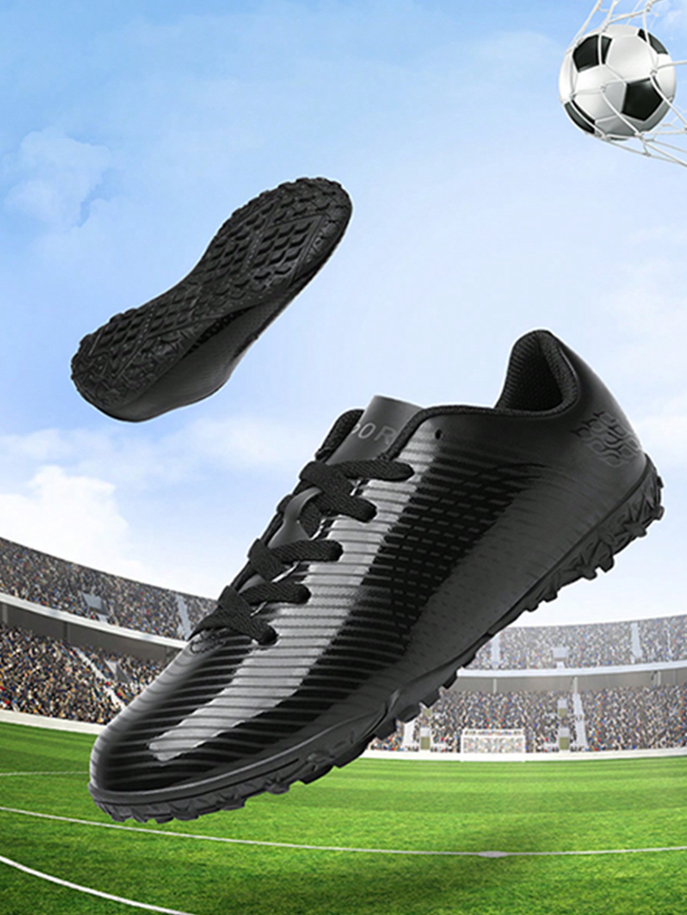 Мужские черные футбольные бутсы с шипами Ag/Sg Футбольные бутсы для газона / Обувь для регби, черный