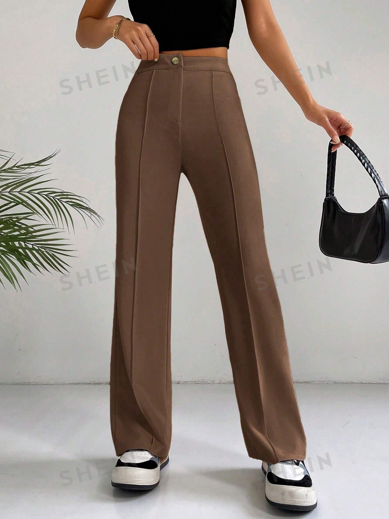 SHEIN EZwear Однотонные широкие брюки для повседневной, коричневый однотонные женские брюки y2k модные облегающие брюки с высокой талией капри легкие расклешенные брюки женские брюки повседневная уличная