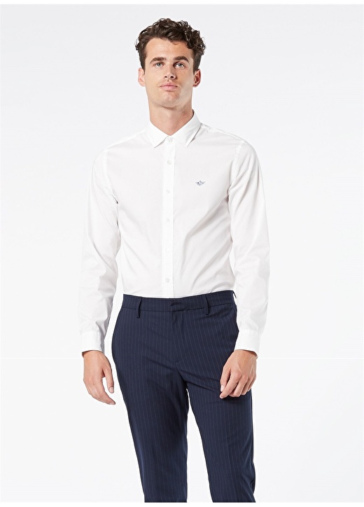 цена Белая мужская рубашка из изысканного поплина Dockers