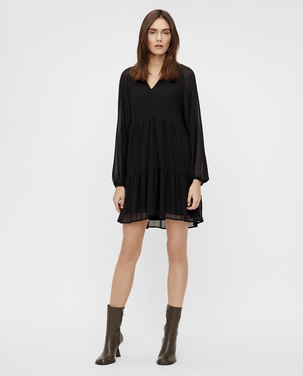 Короткое платье с длинными рукавами Object, черный платье короткое с длинными рукавами 48 черный