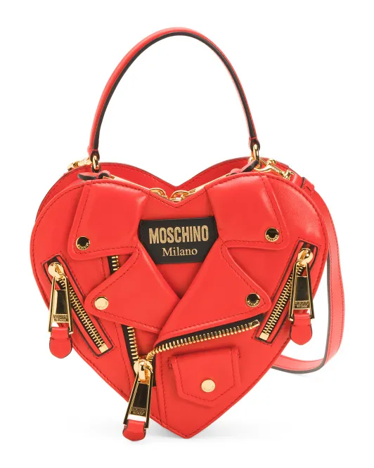 

Кожаная сумка-сердце Made In Italy с золотой фурнитурой Moschino, красный