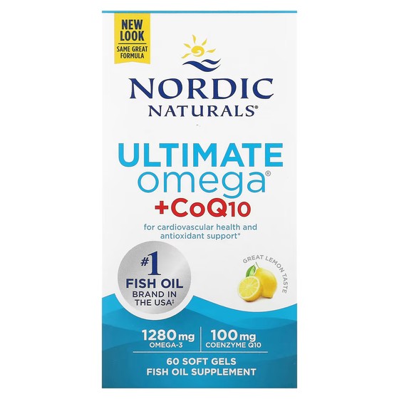 Пищевая добавка Nordic Naturals Ultimate Omega + CoQ10, лимон, 60 мягких желатиновых капсул nordic naturals nordic coq10 убихинол 100 мг 60 мягких желатиновых капсул