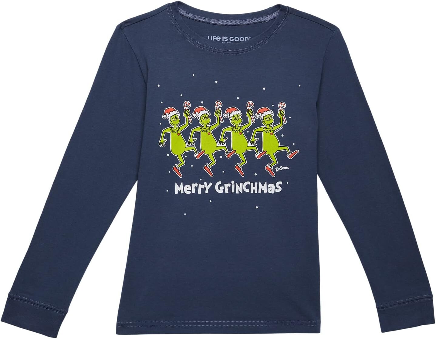 

Футболка Life is Good Dancing Merry Grinchmas Long Sleeve Tee, цвет Darkest Blue