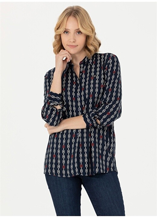 

Темно-синяя женская рубашка с рубашечным воротником U.S. Polo Assn.
