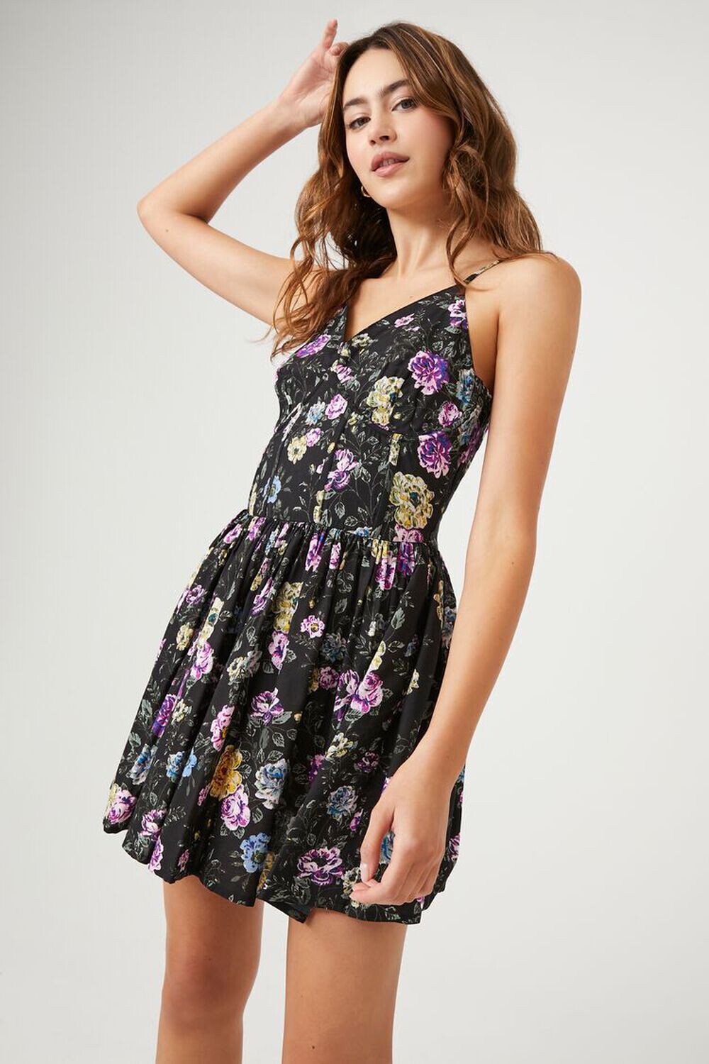

Корсетное мини-платье с цветочным принтом Forever 21, черный