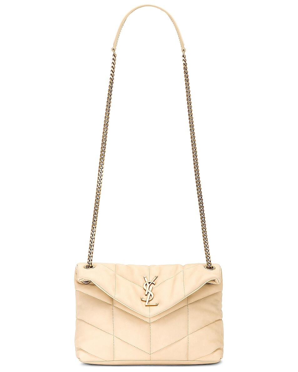 

Сумка кросс-боди Saint Laurent Small Puffer Bronze Metal Chain, белый