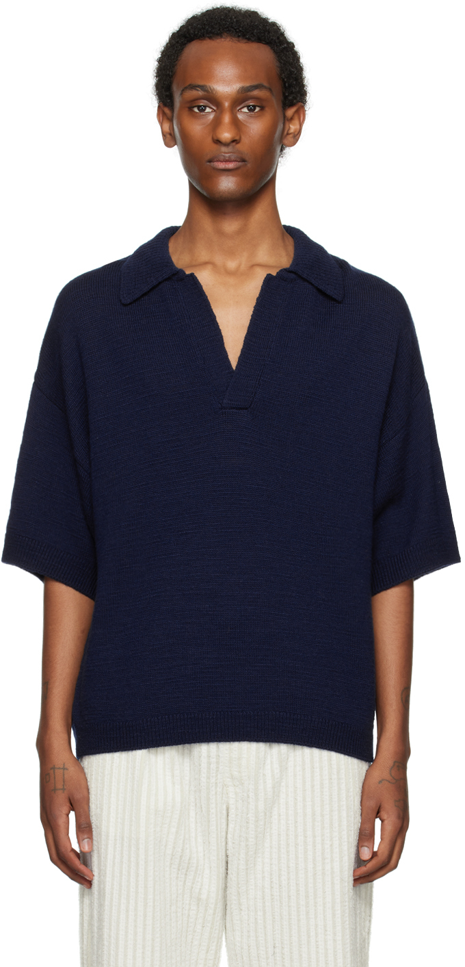 Темно-синяя объемная футболка-поло SL King & Tuckfield футболка поло из шерсти мериноса s синий