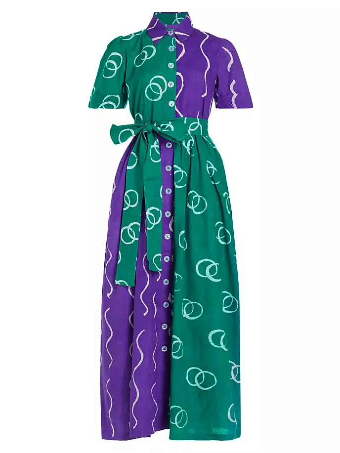 цена Платье-рубашка Asake из хлопка с абстрактными цветными блоками Elisamama, фиолетовый