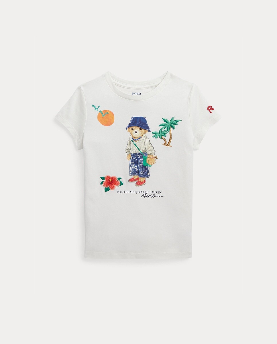 

Хлопковая футболка для девочки с мишкой-поло Polo Ralph Lauren, белый