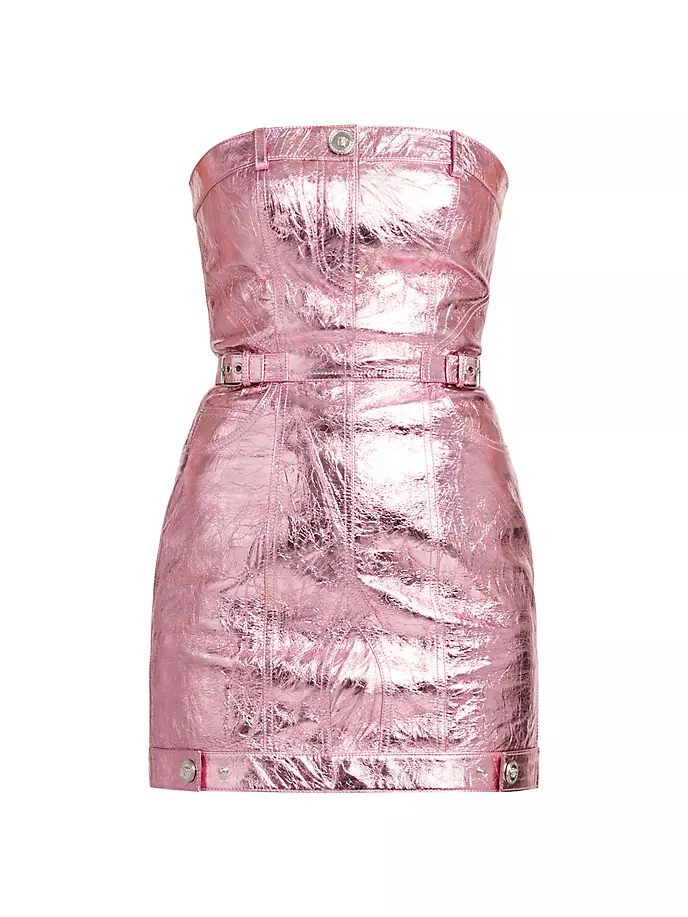 

Мини-платье без бретелек из ламинированной кожи Versace, цвет baby pink new