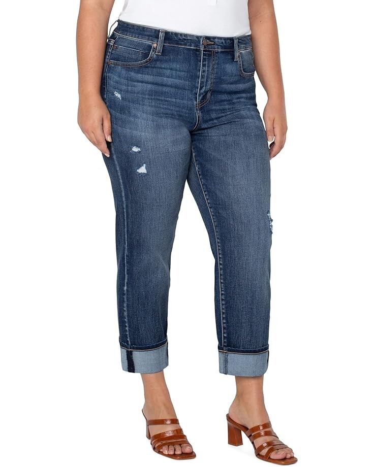 

Джинсы Liverpool Los Angeles Plus Size Marley Girlfriend Eco Jeans w/ Cuffed 27" Rolled/30" in Blue Mesa, цвет Blue Mesa