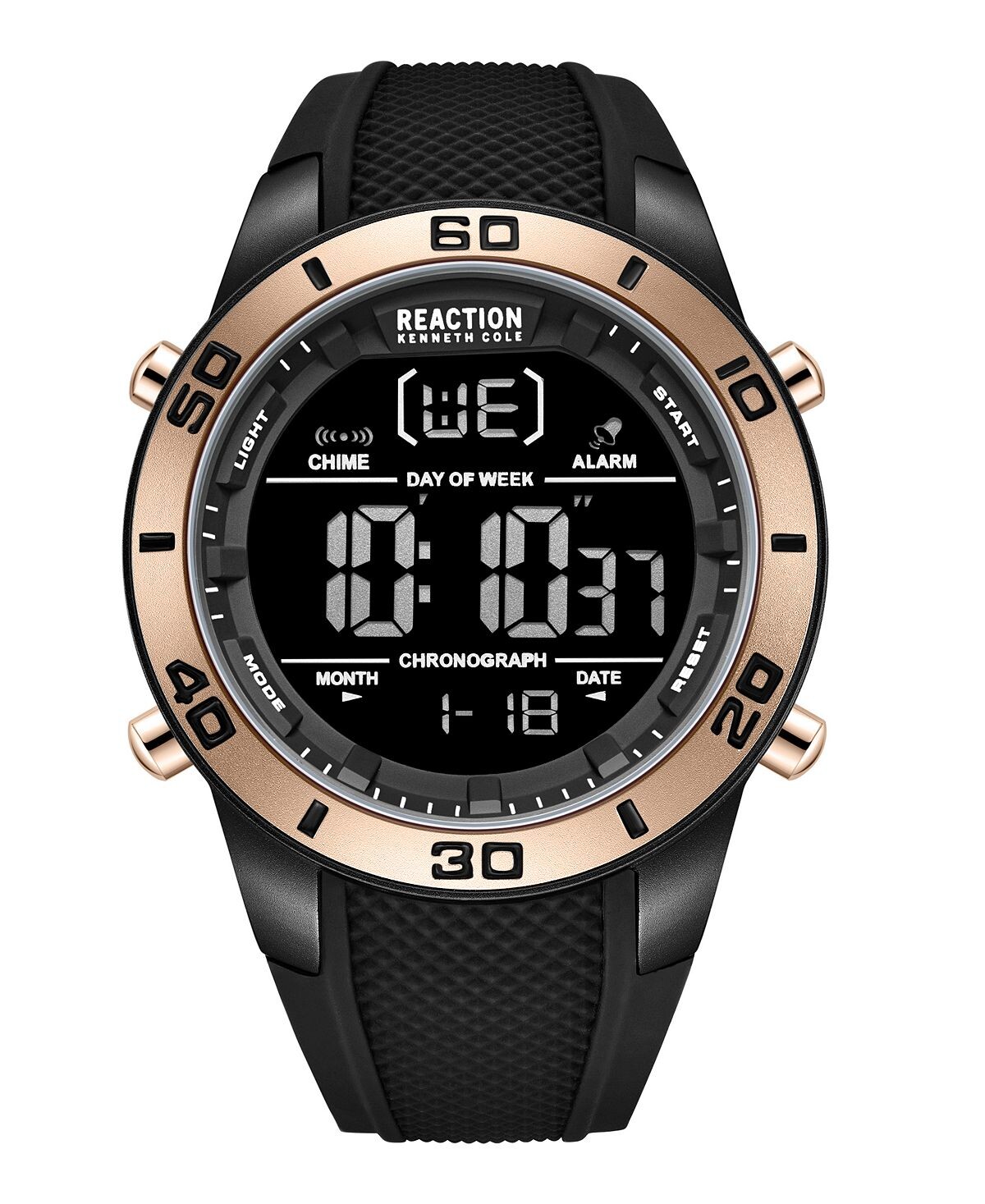 

Мужские цифровые часы с черным силиконовым ремешком, 49 мм Kenneth Cole Reaction