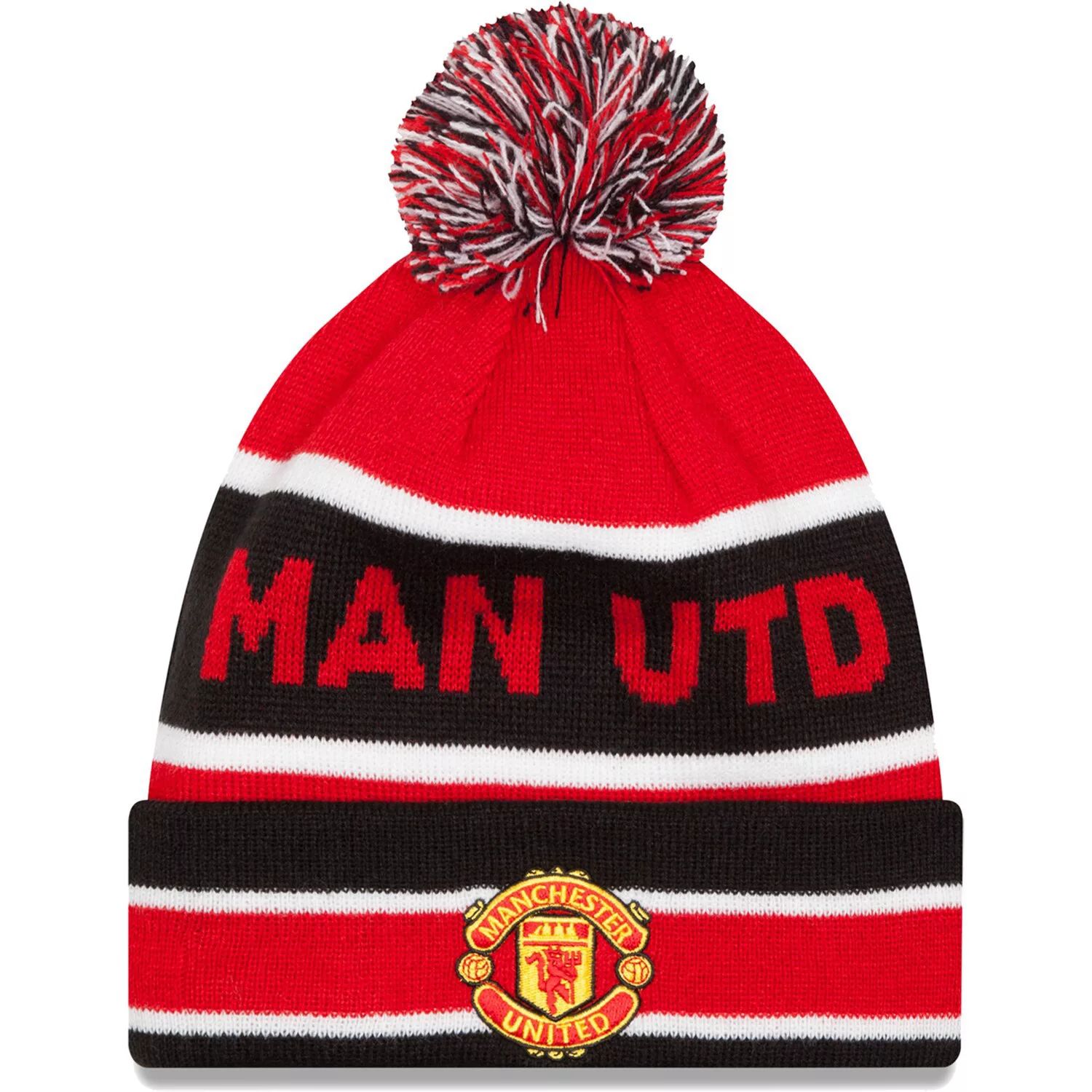 

Мужская красная вязаная шапка New Era Manchester United с манжетами и помпоном