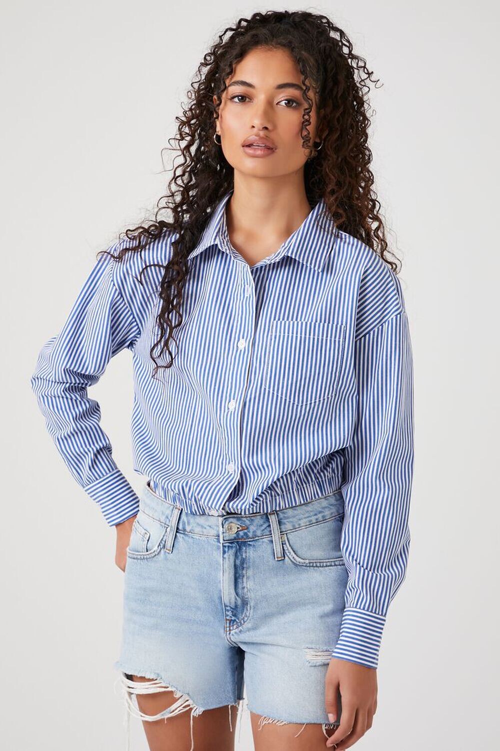 

Полосатая рубашка из поплина Forever 21, синий