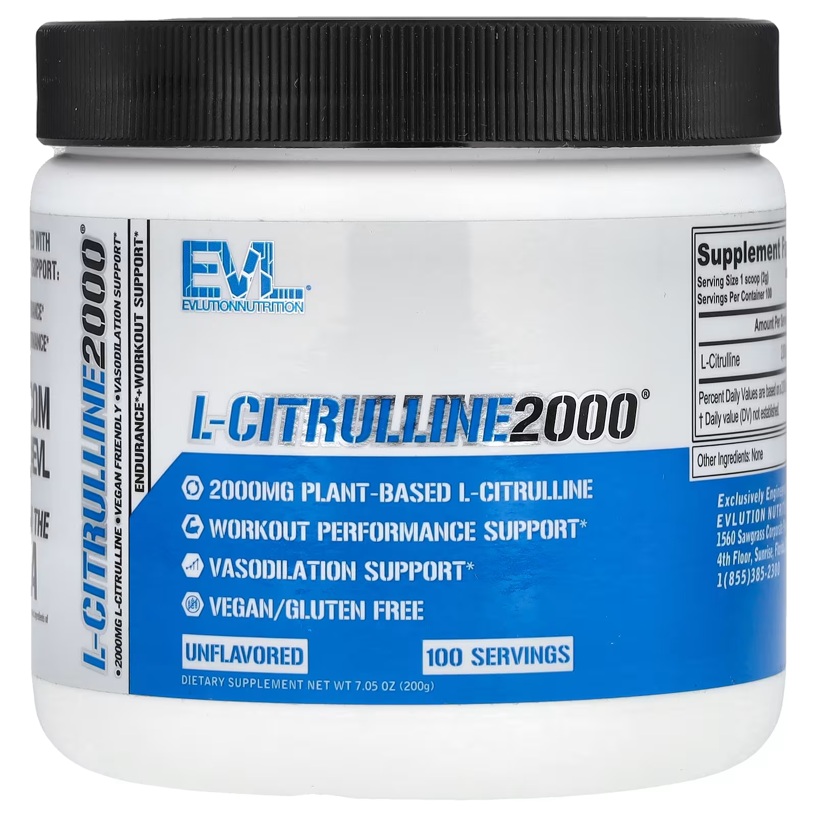 L-цитруллин 2000 без вкуса, 7,5 унций (200 г) EVLution Nutrition primaforce гуарана без вкуса 7 унций 200 г