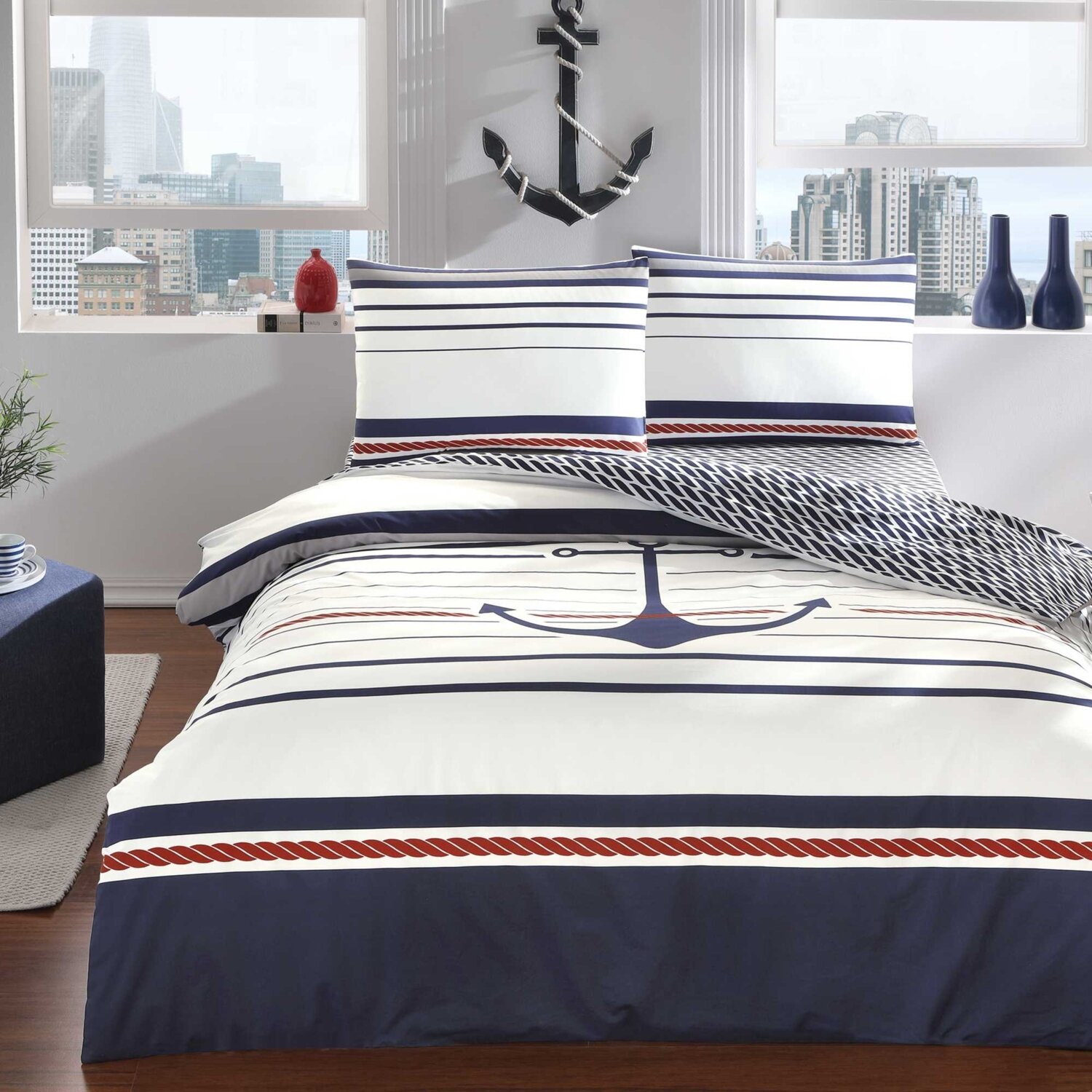 Комплект постельного белья Tac Harbour Ranforce, темно-синий enox lacivert streç babet ayakkabı