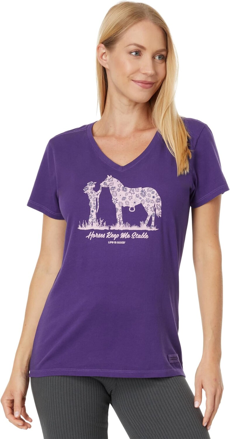 

Horses Keep Me Stable Short Sleeve Crusher Vee Life is Good, цвет Deep Purple