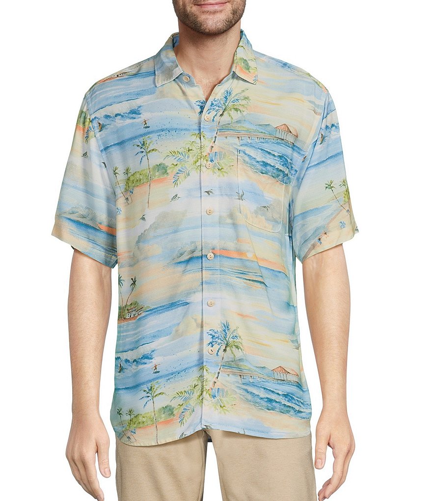 Tommy Bahama Big & Tall Veracruz Cay Isle Vista тканая рубашка с короткими рукавами, синий