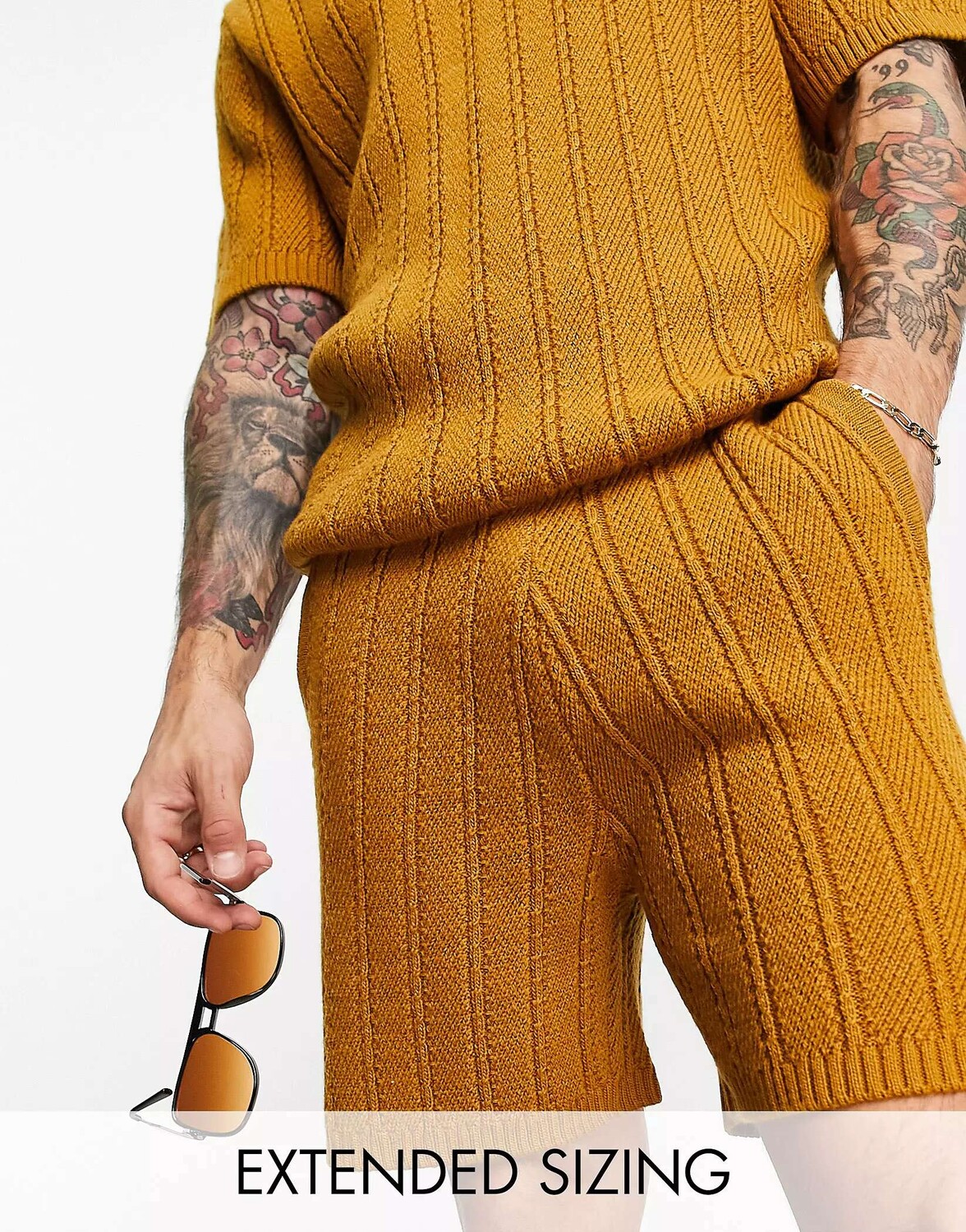 

Светло-коричневые шорты комбинированной вязки с косами ASOS