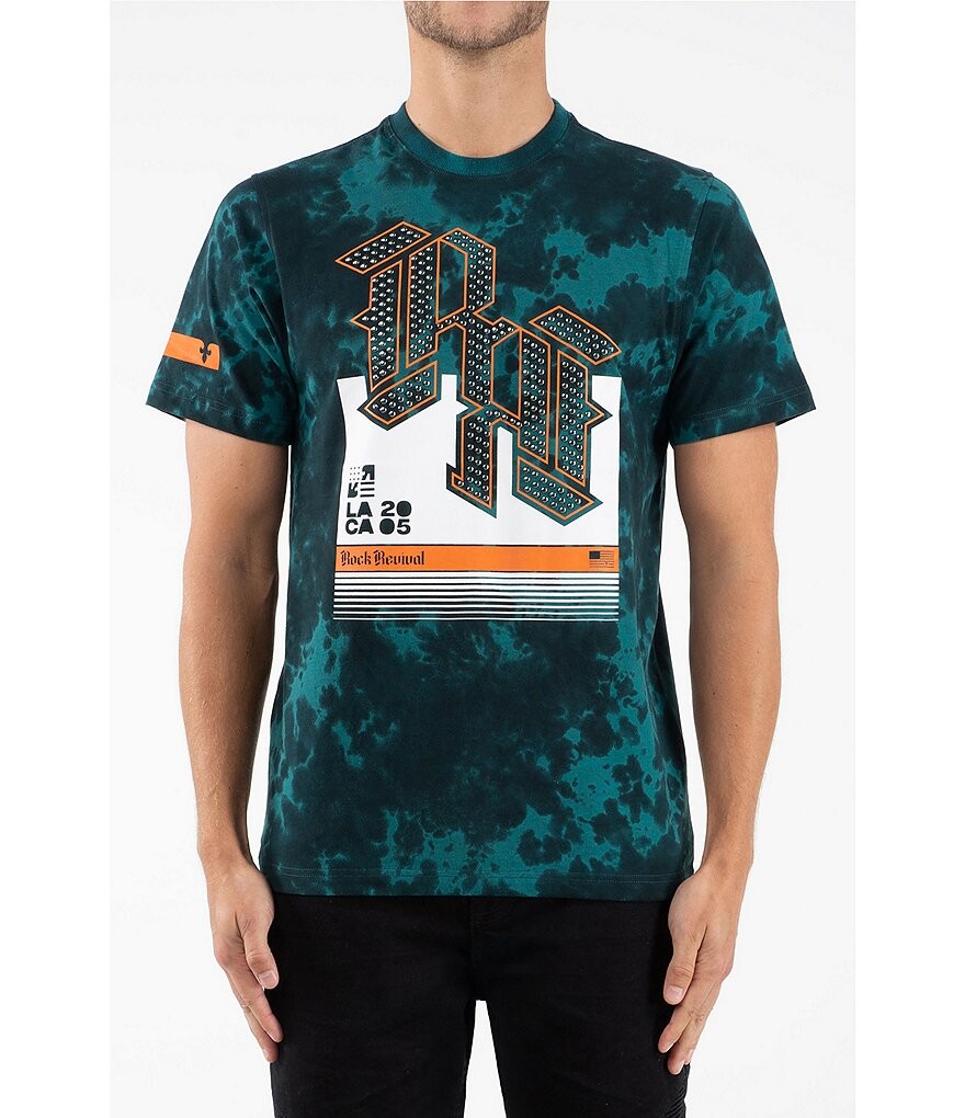 

Футболка с короткими рукавами и графическим рисунком Rock Revival Aqua Tie Dye, синий
