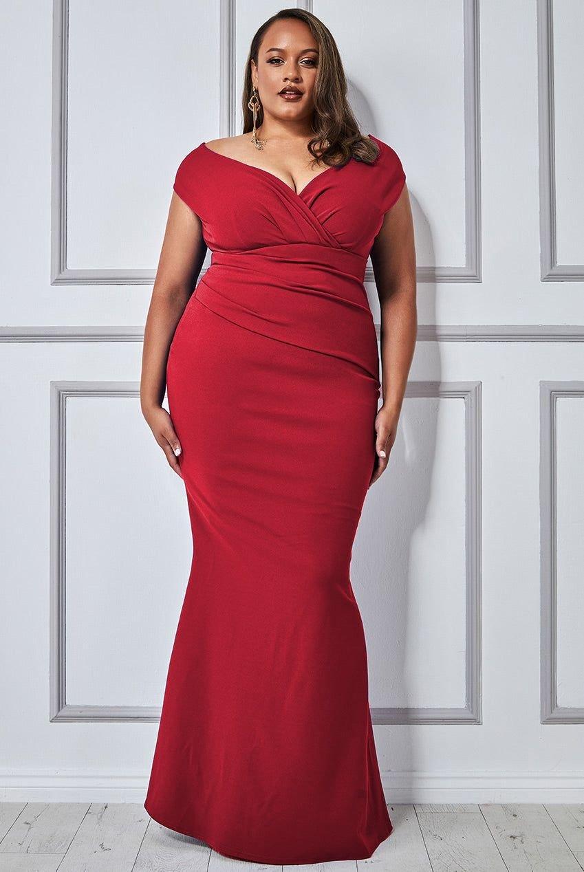 Платье макси со складками Plus Bardot Goddiva, красный платье макси с открытыми плечами и аквалангом goddiva темно синий