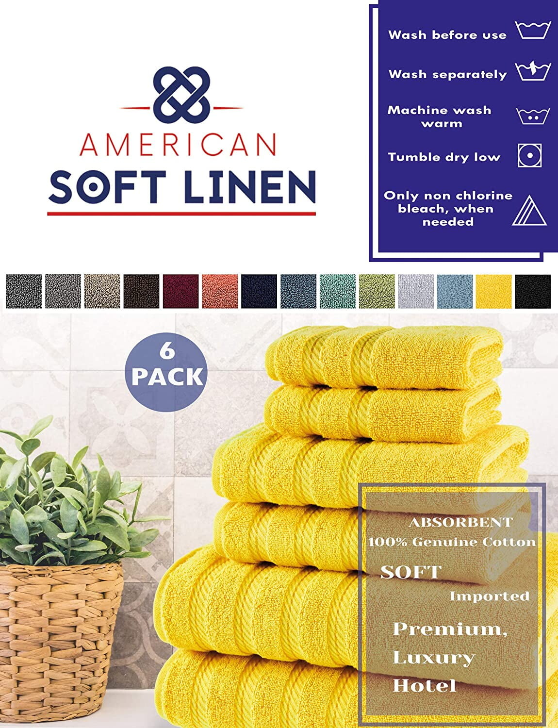 

Набор хлопковых полотенец American Soft Linen, желтый