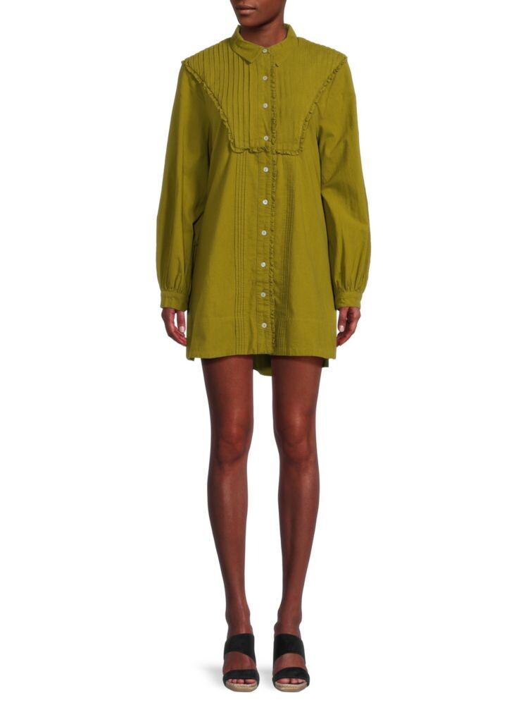 

Плиссированное мини-платье-рубашка Cherry Free People, цвет Green Moss