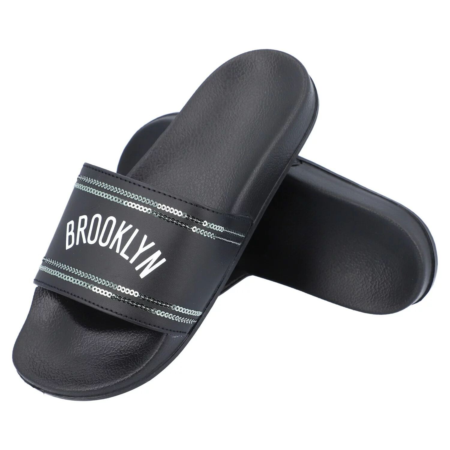 

Женские шлепанцы с пайетками Brooklyn Nets