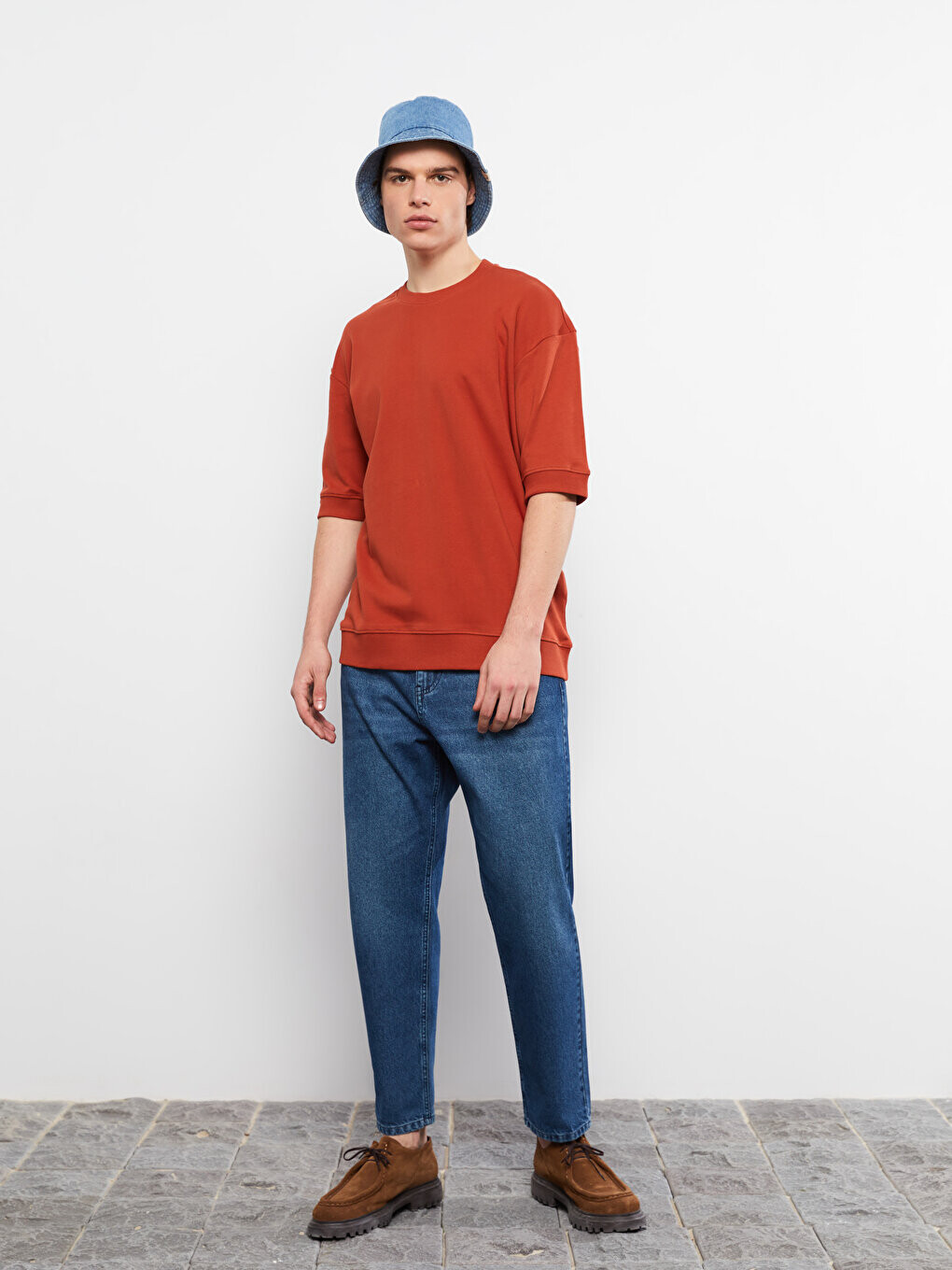 

Мужская толстовка Oversize с круглым вырезом и короткими рукавами LCW Casual, плитка