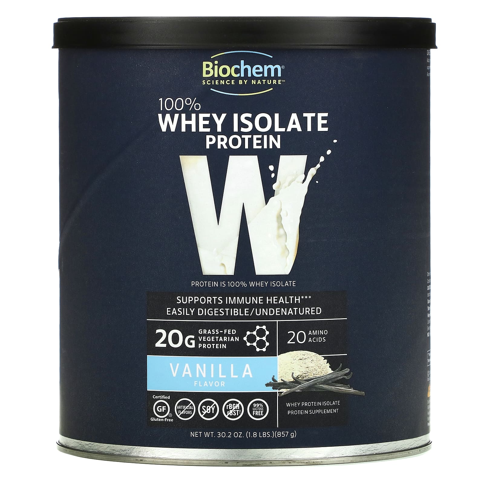 Biochem 100% Whey Isolate Protein Vanilla 30.2 oz (857 g) raw protein isolate vanilla 1kg