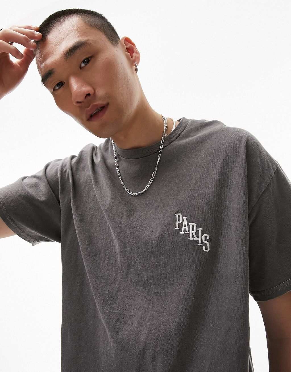 

Черная футболка оверсайз с вышивкой "Париж" Topman, Черный