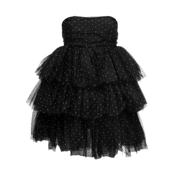 

Платье mini flounced dress with all-over rhinestone Rotate, черный
