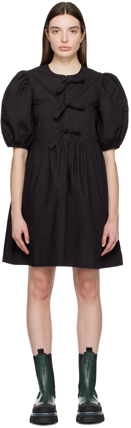 цена Черное мини-платье с завязками Ganni