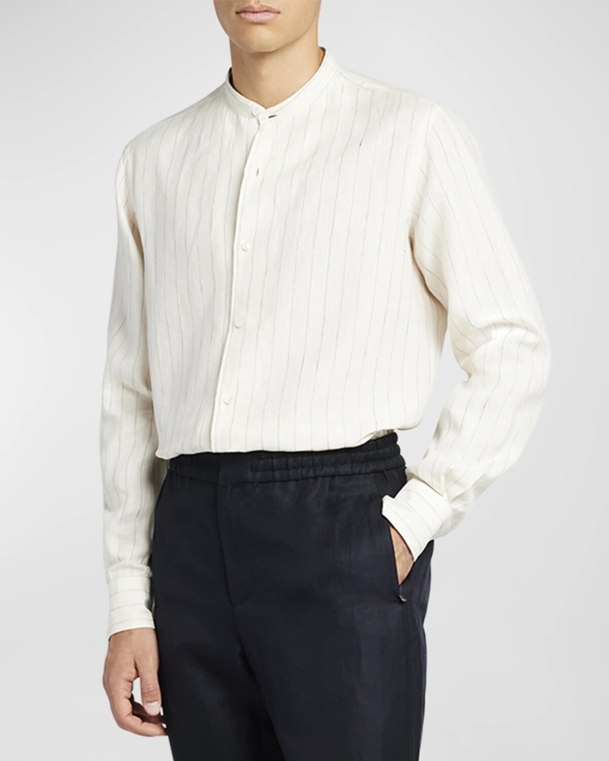 

Мужская льняная спортивная рубашка в тонкую полоску Elia Loro Piana, цвет Soft White Stripe