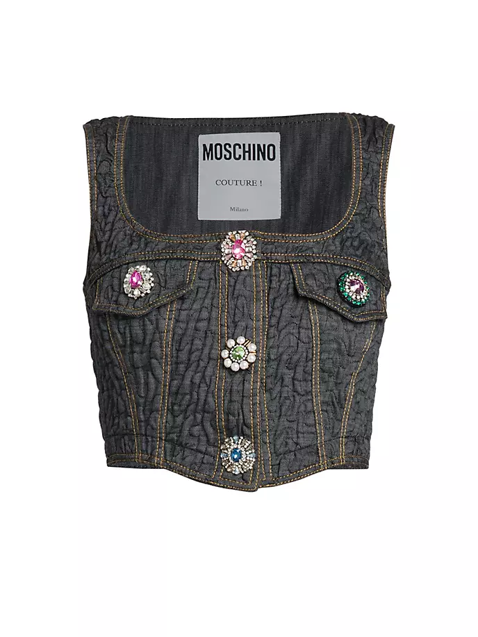 

Топ-бюстье из смесового хлопка, украшенный брошью Moschino, черный