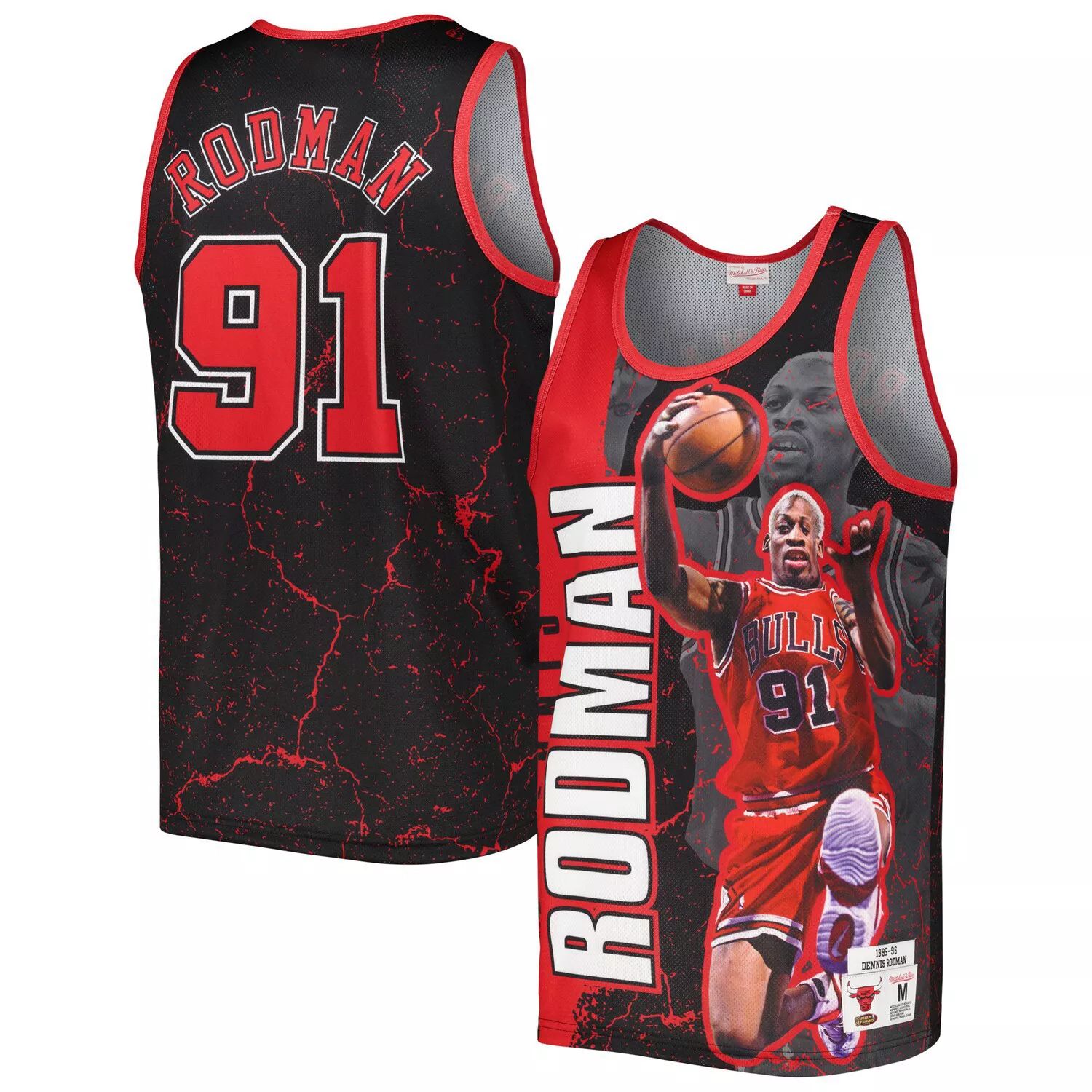 

Мужская майка Mitchell & Ness Dennis Rodman Red Chicago Bulls 1995-96 Hardwood Classics Player Burst