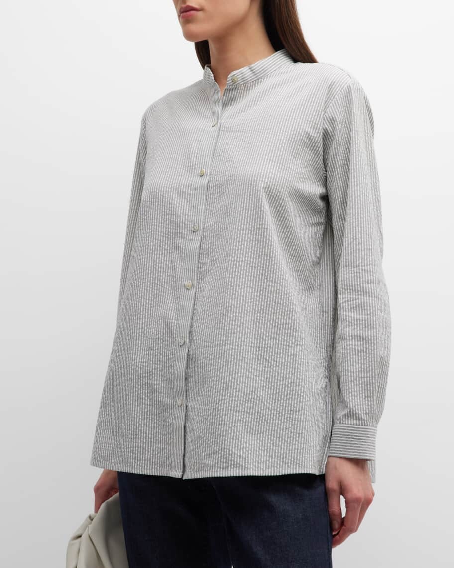 

Рубашка из жатого хлопка в полоску Petite на пуговицах Eileen Fisher