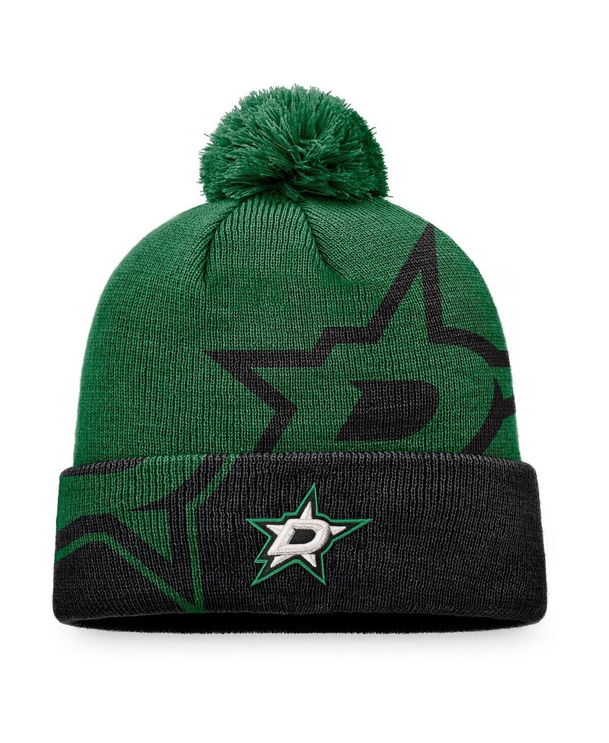 

Мужская зелено-черная вязаная шапка с манжетами и помпоном Kelly Dallas Stars Block Party Fanatics