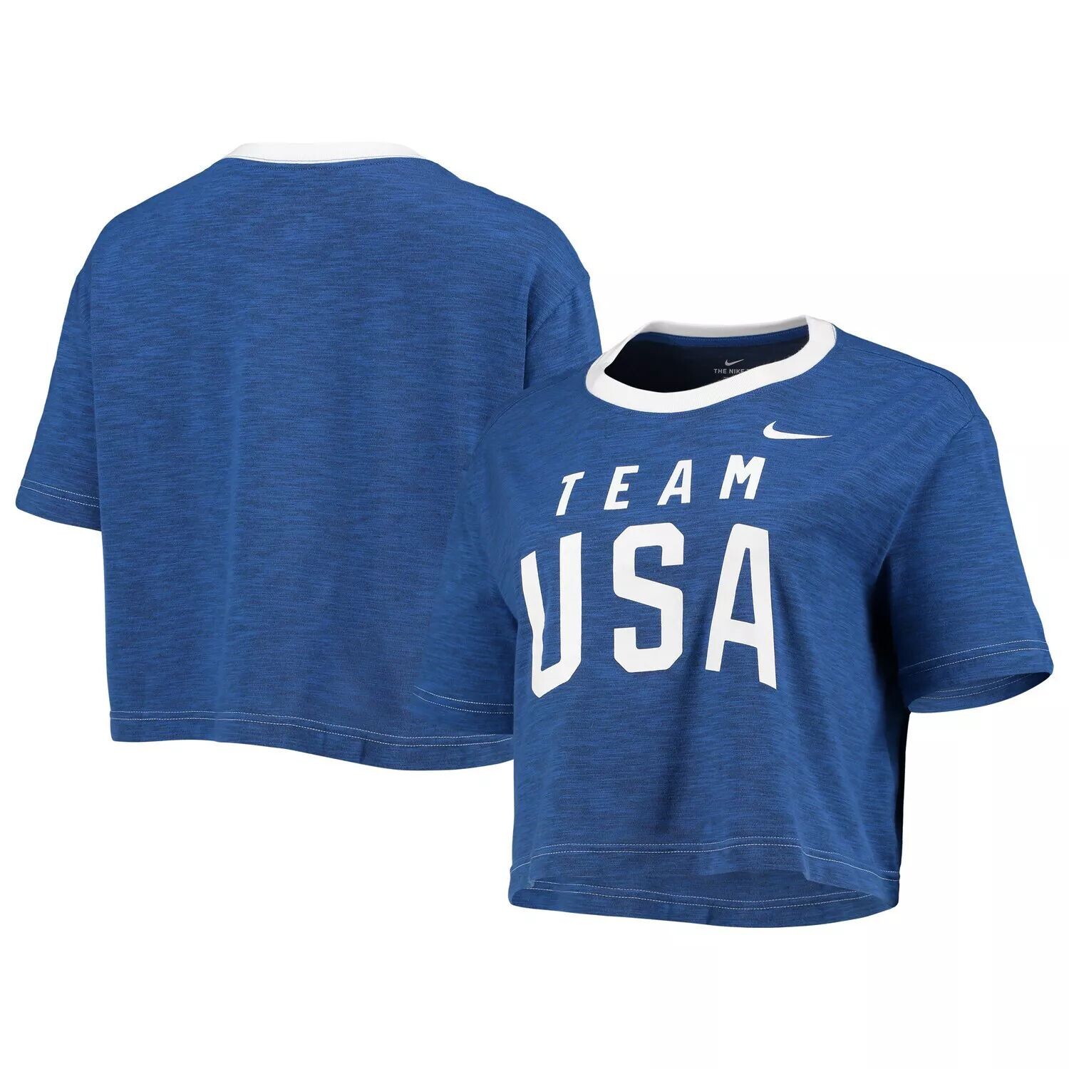 

Женская укороченная футболка Nike Heathered Royal Team USA Slub Performance Nike