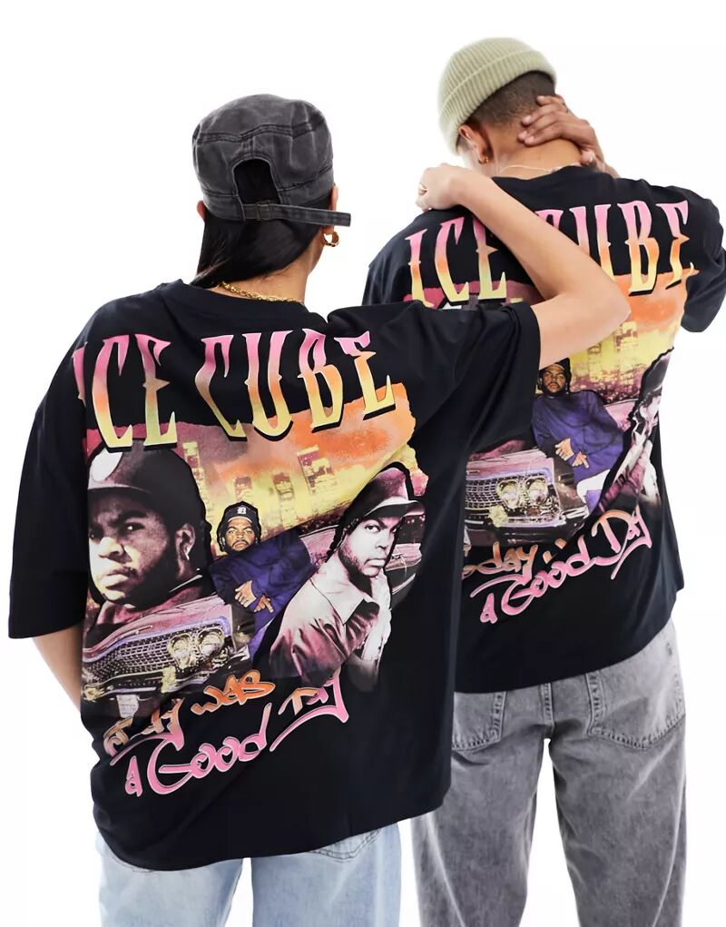 Черная оверсайз-футболка ASOS с графическим принтом Ice Cube, крой унисекс