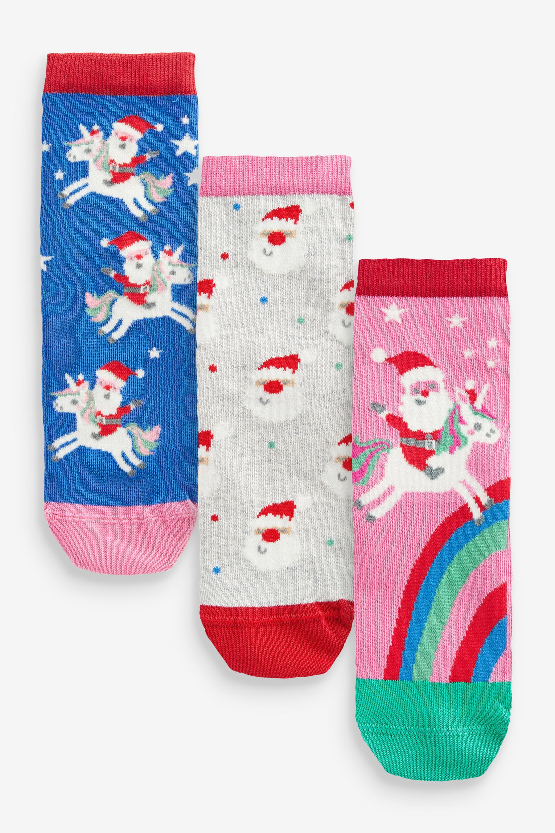 цена Комплект из 3 пар высоких хлопковых носков с рождественским мотивом единорога Next, розовый