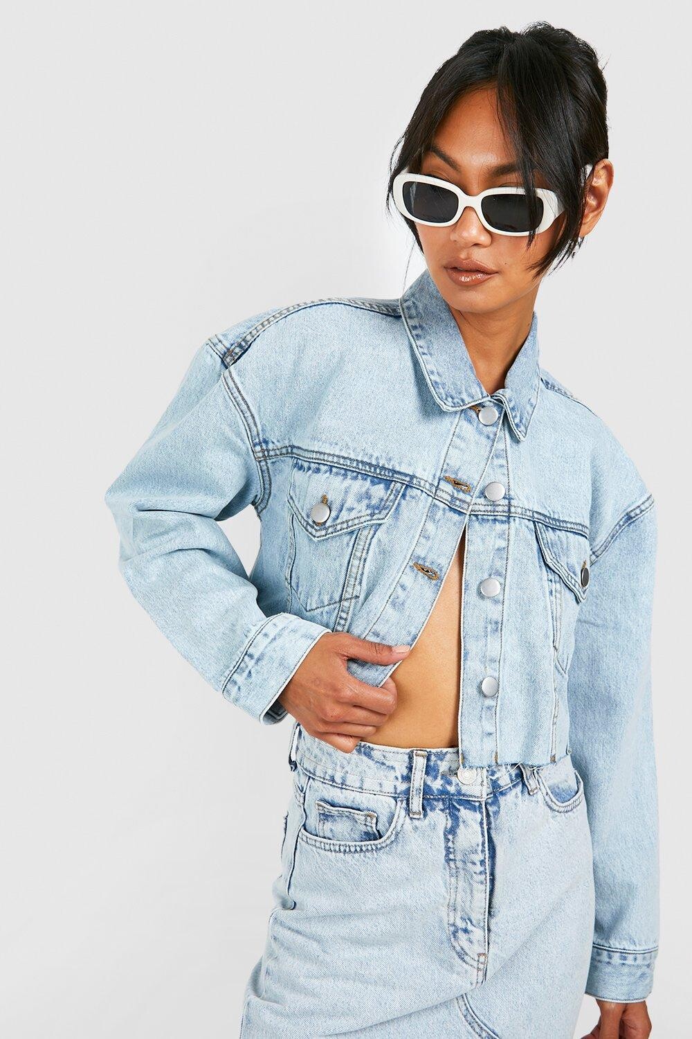 

Укороченная куртка из денима raw edge Boohoo, синий